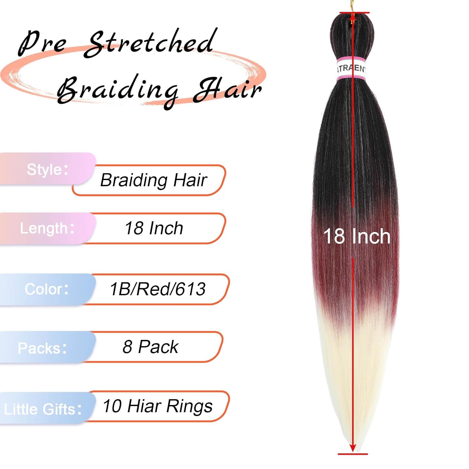 Prestretched Braiding Hair 18 Inch Ombre Braiding Hair Pre Stretched 8 Packs Hot Water Setting Yaki Texture Hair Braids