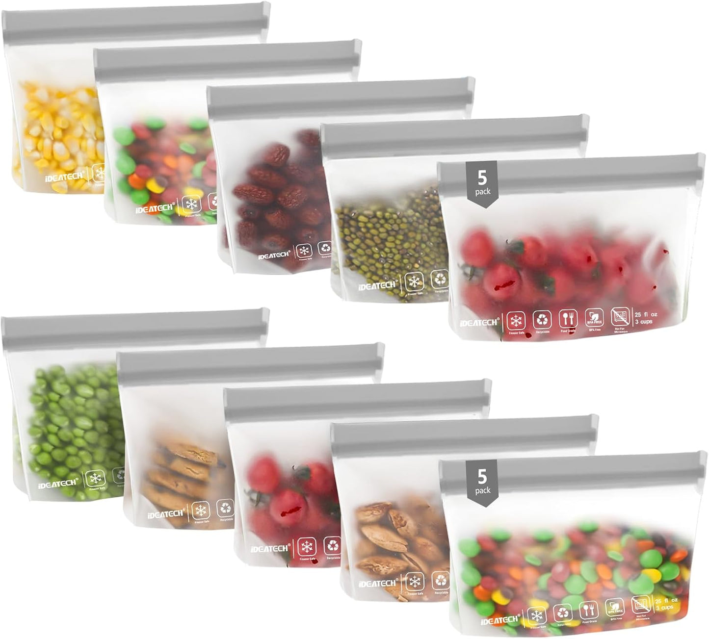 20Pack Dishwasher Safe Reusable Bags, Leakproof Reusable Freezer Bags, BPA Free Reusable Food Storage Bags Sandwich Bags Snack Bags for Lunch Travel(8 Gallon 6 Quart 6 Snack,Colored)