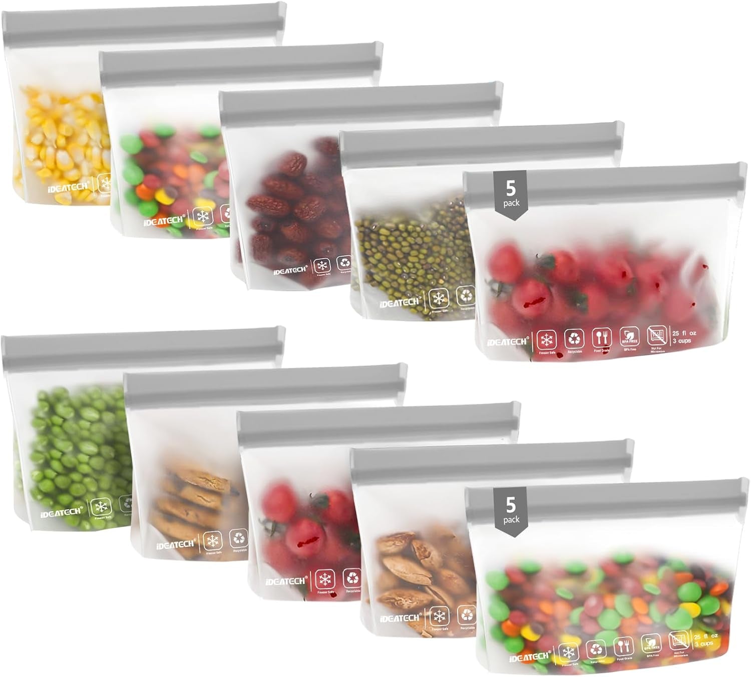 20Pack Dishwasher Safe Reusable Bags, Leakproof Reusable Freezer Bags, BPA Free Reusable Food Storage Bags Sandwich Bags Snack Bags for Lunch Travel(8 Gallon 6 Quart 6 Snack,Colored)