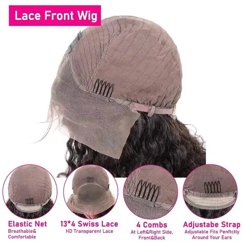 Deep Wave Lace Front Wigs Human Hair for Black Women 13X4 Curly Lace Frontal Wigs Wet and Wavy HD Transparent Lace Front Wigs Human Hair Pre Plucked with Baby Hair 180% Density 20Inch