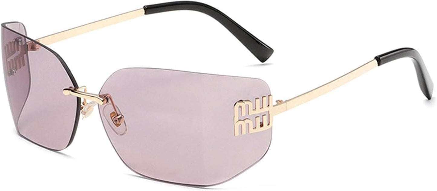 Futuristic Rimless Y2K Sunglasses for Women Men Fashion Wrap around Frame Trendy Shield Frameless Design