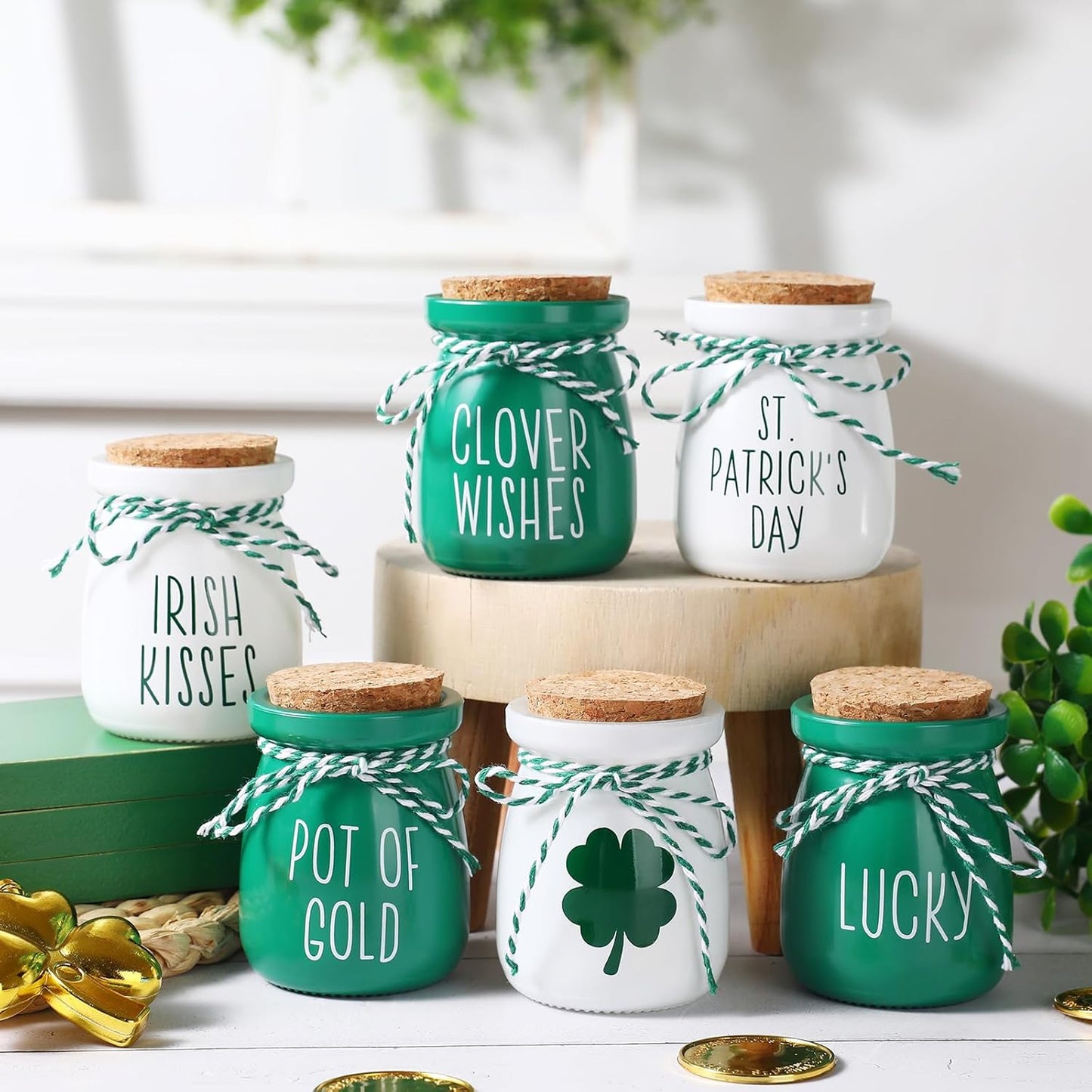 St Patricks Day Decorations - 6PCS St.Patrick'S Day Mini Jars -Farmhouse St Patricks Day Decor for Home Kitchen Table Fireplace Mantel Decor ﻿