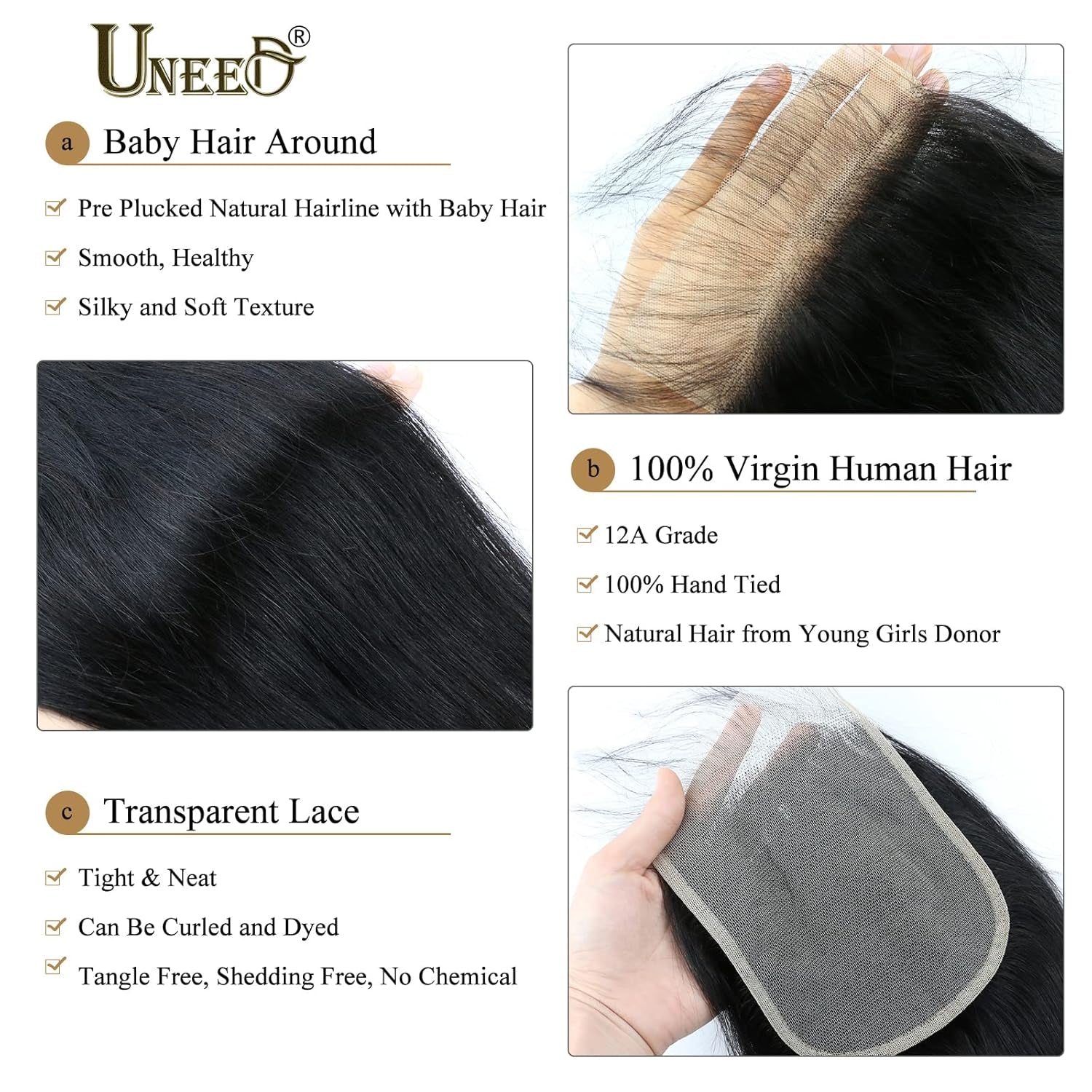 5X5 Closure Body Wave Closure 12A Invisible Ultra-Thin HD Lace Closure Brazilian Virgin Remy Human Hair Frontal Closure Pre Plucked with Baby Hair Natural Black Color (16 Inch)