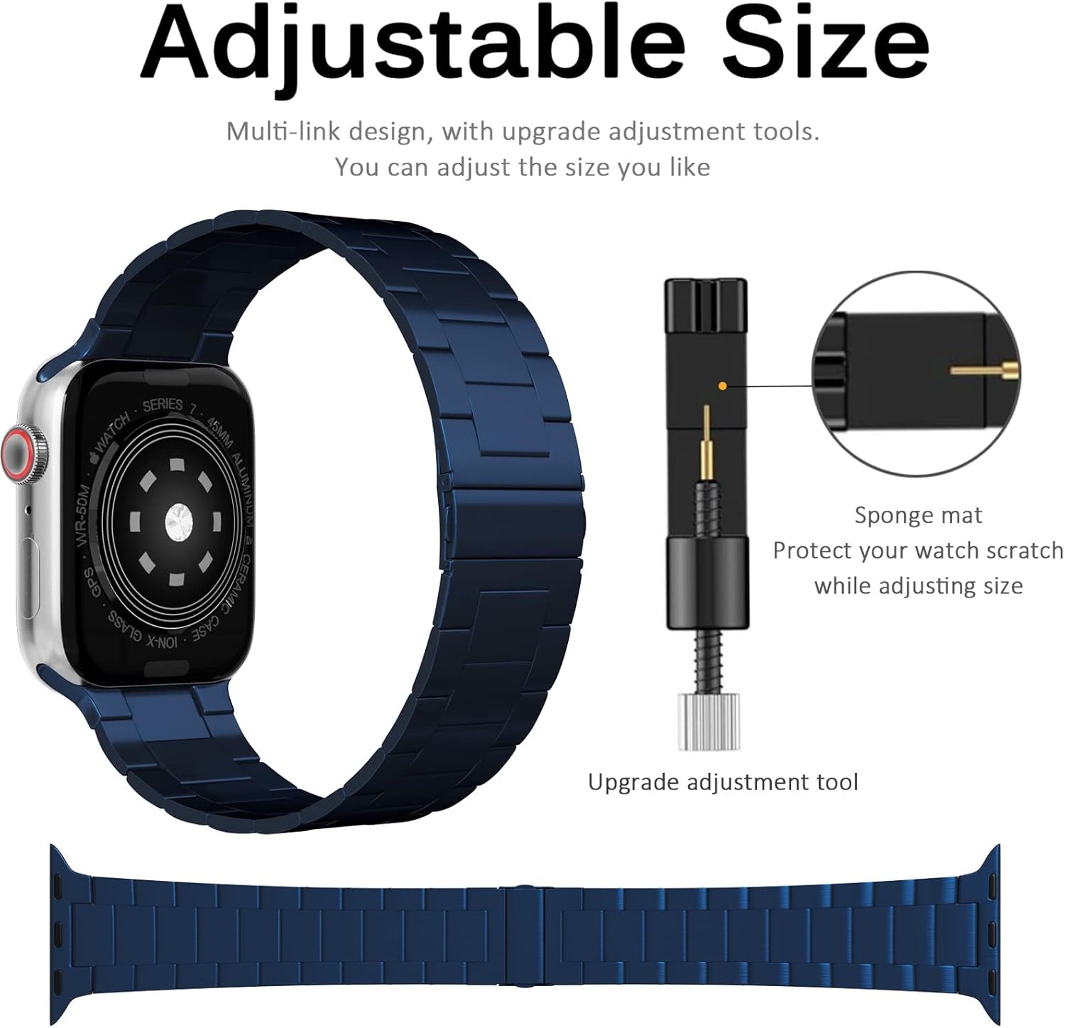 Compatible for Apple Watch Band 41Mm 38Mm 40Mm Strap Stainless Steel Metal for Women/Men Ultra- Thin Ajustable Band Strap for Apple Watch Series 9 8 7 6 5 4 3 2 1 SE2 SE Blue