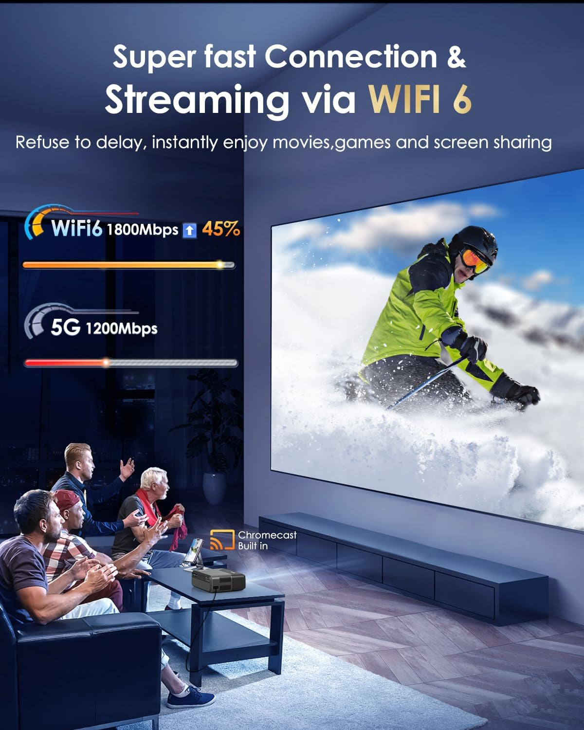 [ Netflix Official Licensed & Auto Focus ] Smart 4K Projector with WIFI6 Bluetooth,2024 Portable Home Theater Movie Projector with Android TV 11.0,Native 1080P Full HD Projector with Dolby,10000+ Apps