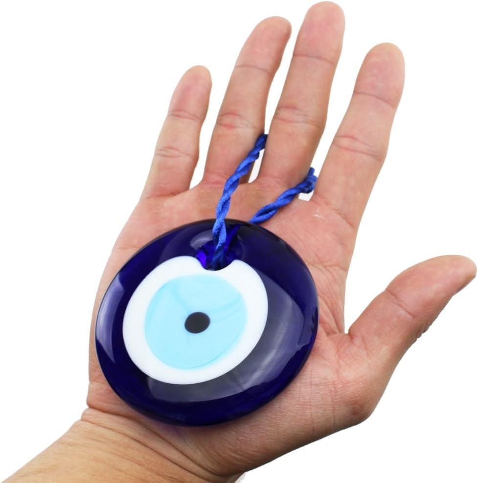 Large Size Turkish Blue Evil Eye (Nazar) ~ Blue Glass Evil Eye Amulet Charm Pendant for Protection Home Decor Idea (1 Pack)
