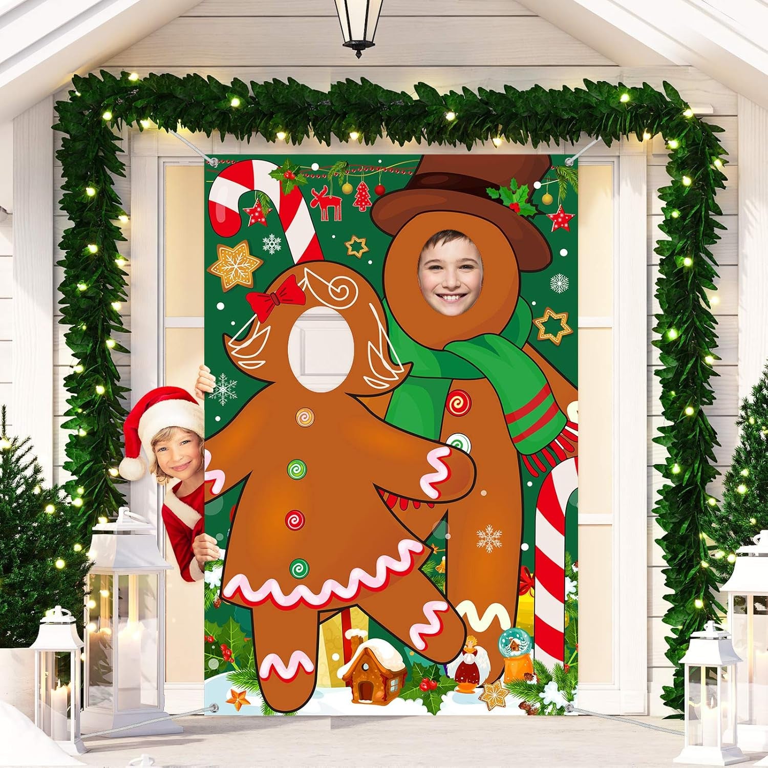 Gingerbread Backdrop Christmas Gingerbread House Backdrop Photo Booth Gingerbread Party Decors Fabric Large Photo Stand in Background for Holiday Xmas