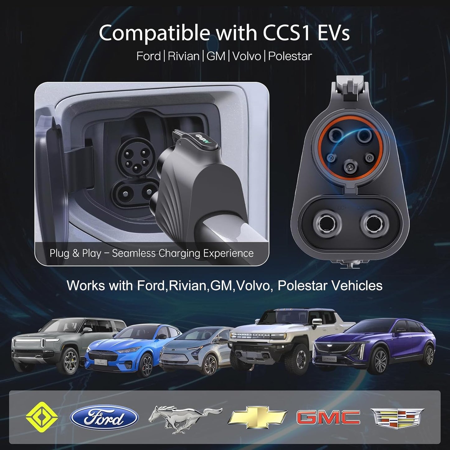 NACS to CCS1 Tesla Supercharger Adapter, Fast Charge Your CCS1 EV at Tesla Superchargers, Electric Vehicle Fast DC Charging Adapter Compatible with Ford, GM, Rivian, Volvo, and Polestar Evs