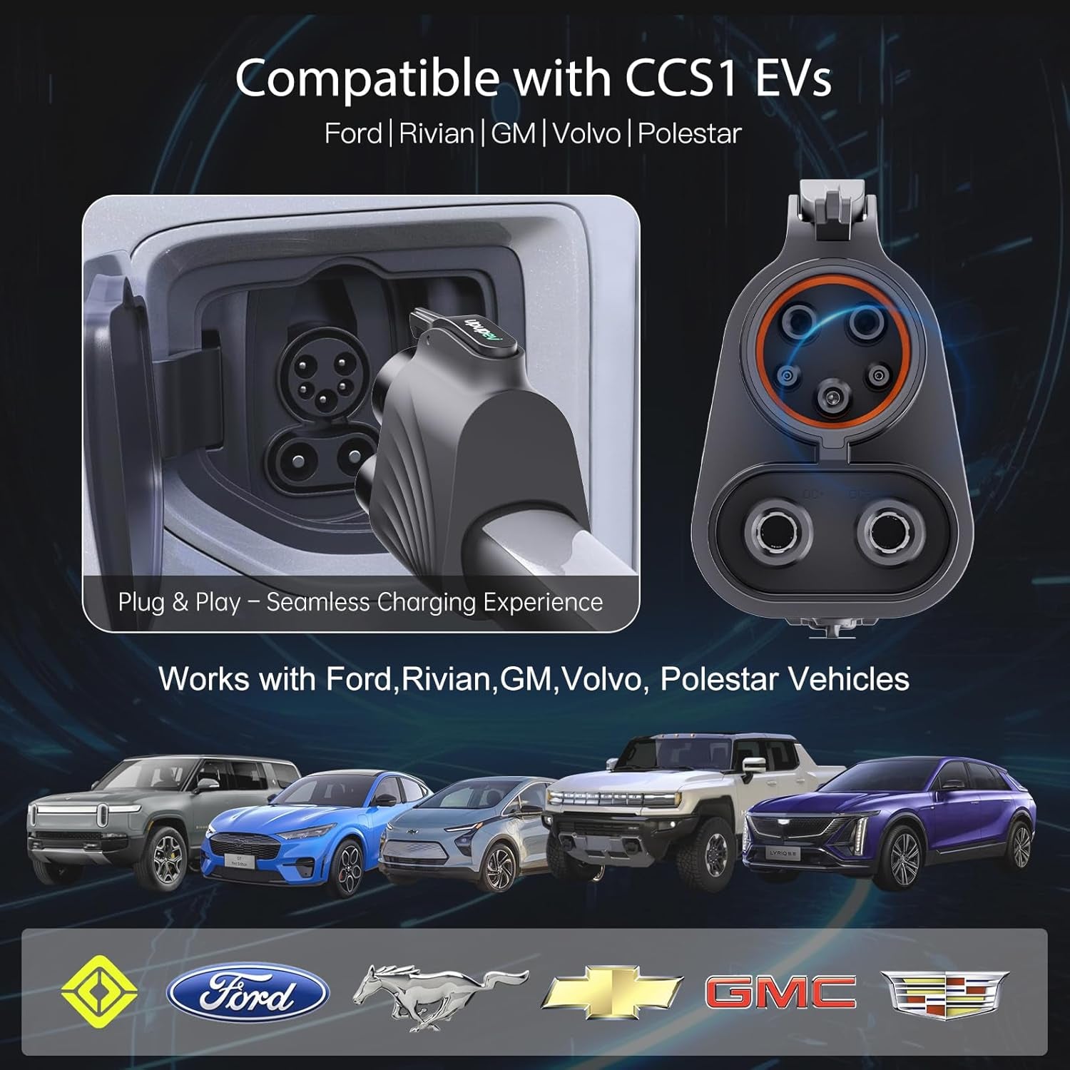 NACS to CCS1 Tesla Supercharger Adapter, Fast Charge Your CCS1 EV at Tesla Superchargers, Electric Vehicle Fast DC Charging Adapter Compatible with Ford, GM, Rivian, Volvo, and Polestar Evs