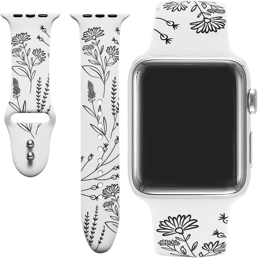 Compatible Apple Watch Band Women 38Mm 40Mm 41Mm 42Mm 44Mm 45Mm 49Mm, Women Floral Laser Soft Silicone Print Fade-Free Pattern Replacement Strap for Iwatch Ultra Series 8 7 6 5 4 3 2 1 SE