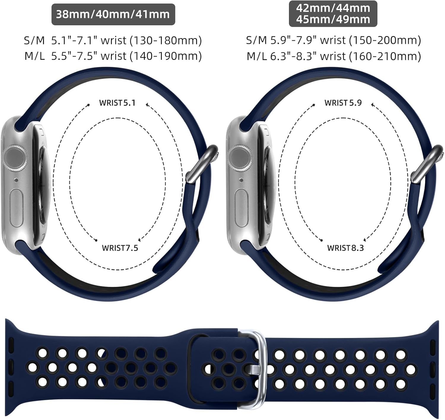 Sport Band Compatible with Apple Watch 38Mm 40Mm 41Mm 42Mm 44Mm 45Mm 46Mm 49Mm for Women Men, Breathable Soft Silicone Replacement Strap for Iwatch Ultra 2/ Ultra SE Series 10 9 8 7 6 5 4 3 2 1