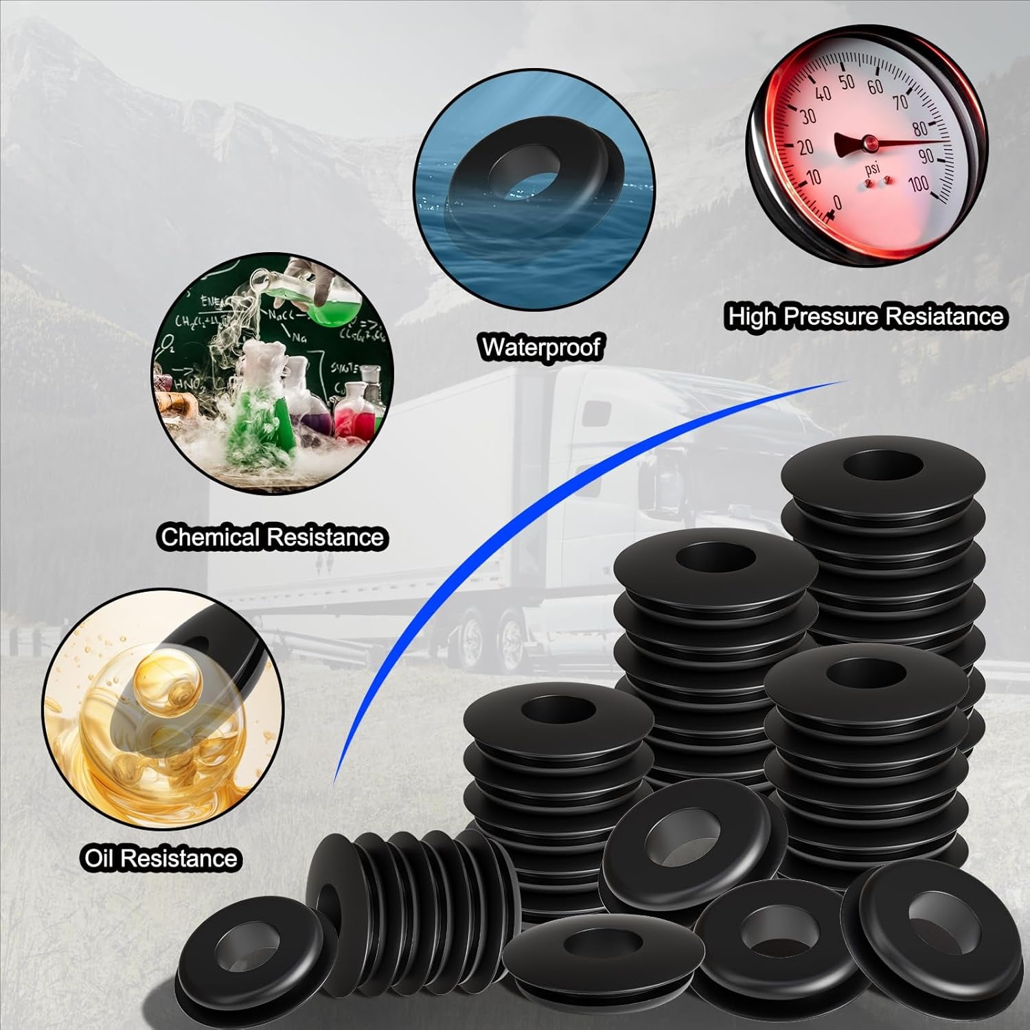 100Pcs Glad Hand Seals Black Truck Rubber Gladhand Gaskets Elastic Grommets round Washers for Semi Trailers Tractors Brake Air Hose Parts Number 10028 Truck Accessories