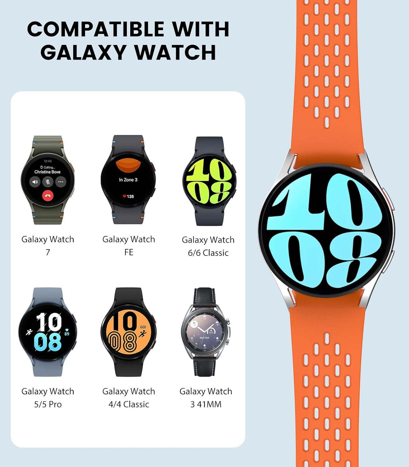 No Gap Bands Compatible with Samsung Galaxy Watch 7 FE 6 5 4 Band 40Mm 44Mm/Watch 6 4 Classic Band 43Mm 47Mm 42Mm 46Mm/Watch 5 Pro 45Mm, 20Mm Breathable Silicone Magnetic Band, Orange