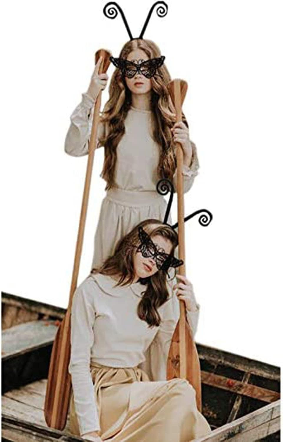 Butterfly Antenna Headband with Butterfly Lace Mask for Halloween Party Cosplay Butterfly Wings Costume Accessory - Black