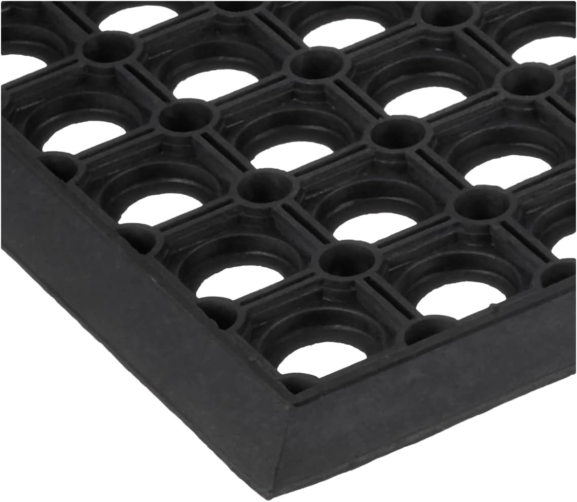 Indoor/Outdoor Hose-Wash Holes Design Non-Slip Rubber 10" X 30" Modern Stair Treads for Stairs, Garage, Patio, 5 Pack, Black Holes