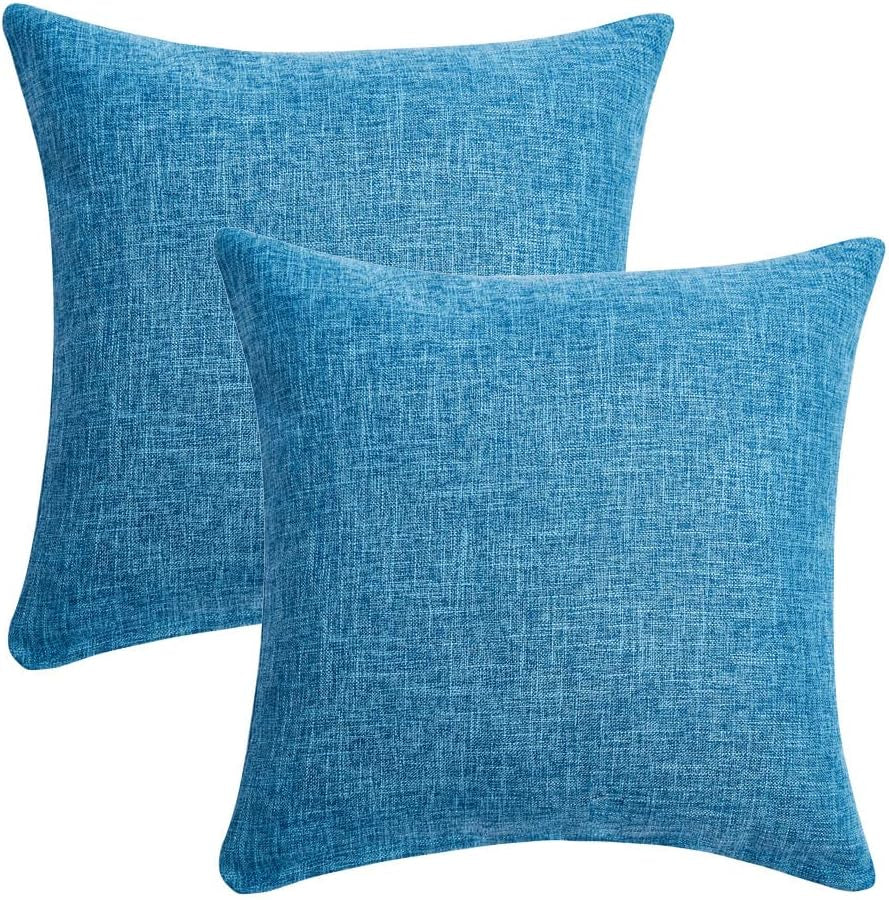 Set of 2 Pillow Covers Rustic Linen Decorative Square Throw Pillow Covers 18X18 Inch for Sofa Couch Decoration