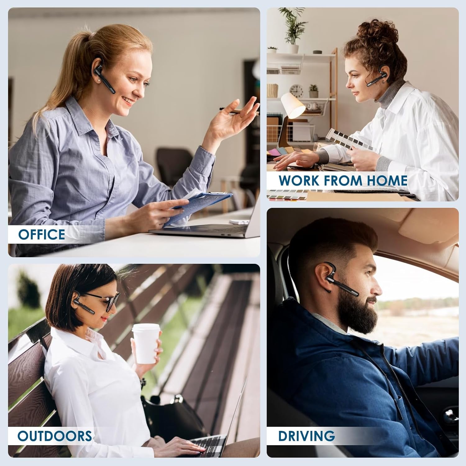 Bluetooth Headset, Wireless Bluetooth Earpiece V5.0 Hands-Free Earphones with Built-In Mic for Driving/Business/Office, Compatible with Iphone and Android (Black) TRUCK DRIVER