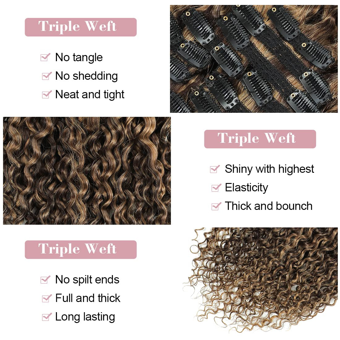 Human Hair Clip in Extensions for Black Women 4/27 Water Wavy Curly Clip in Hair Extensions Real Human Hair 4/27 Chocolate Brown Mix Blonde  Highlight Clip Ins Natural Hair 10Pcs/120G