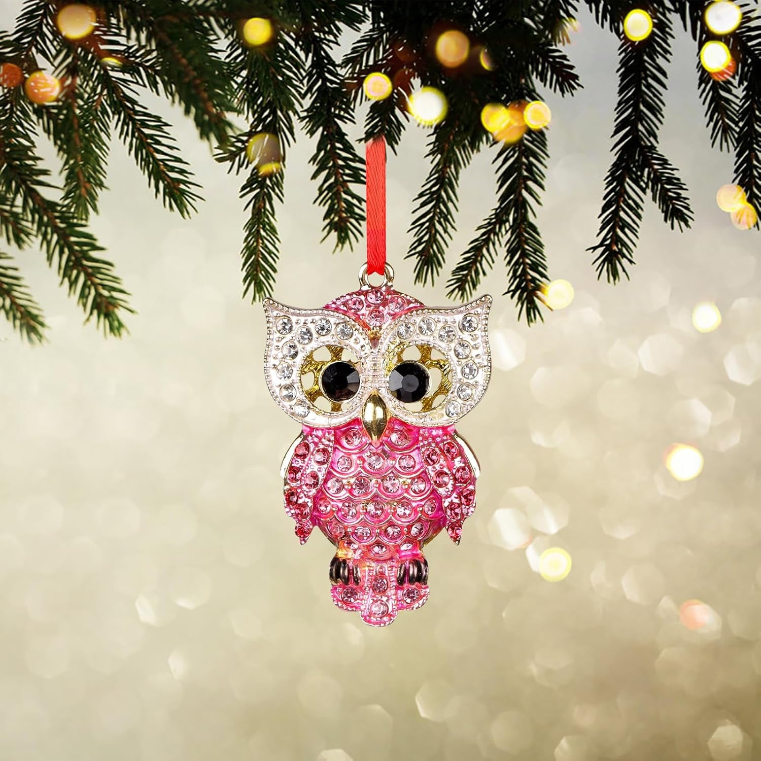Metal Owl Christmas Ornaments 2024 Owl Decor Pink Owl Keepsake Christmas Tree Ornaments Decorations, Owl Christmas Ornaments Gifts for Women Girls Mom Owl Lovers