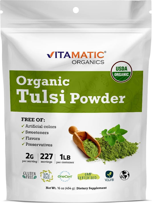 Certified USDA Organic Tulsi (Holy Basil) Powder 1 Pound (16 Ounce) TLBH