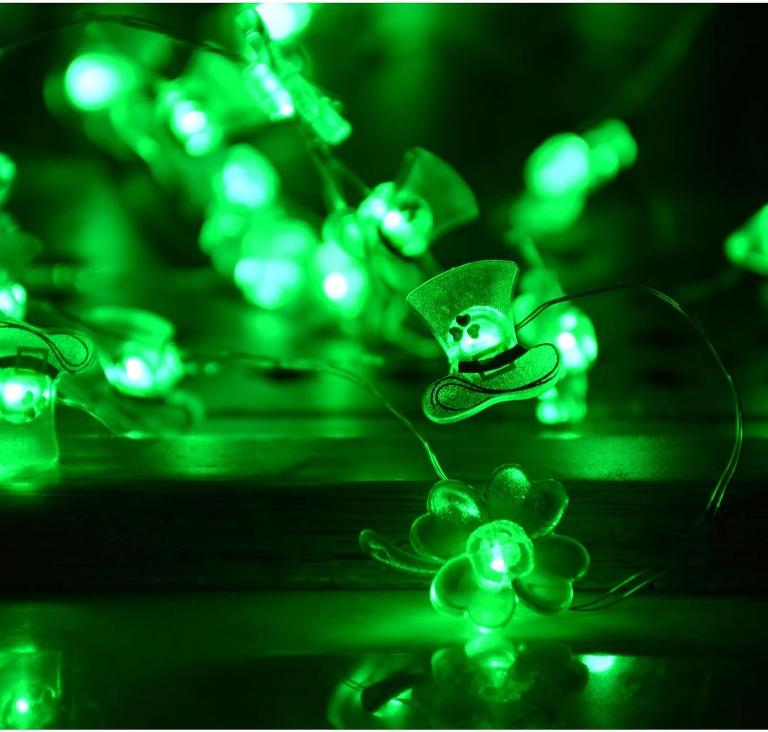 50LED Shamrocks Leprechaun Hat Lights for St Patricks Day Decorations, Battery Operated Green Lucky Clover Fairy String Lights for St Patricks Home Garden Indoor Outdoor Irish Decor (8 Modes)