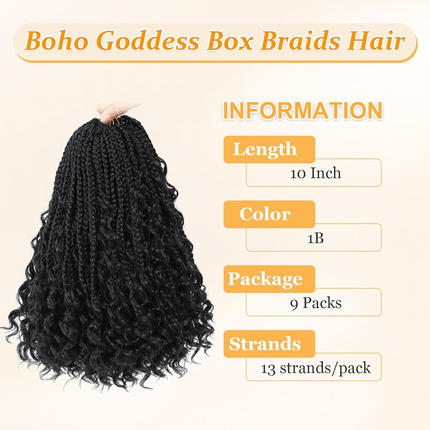 Goddess Box Braids Crochet Hair 10 Inch Boho Crochet Box Braids with Curly Ends, 9 Packs Bohomian Box Braids Crochet Hair for Black Women Pre Looped Box Braids Crochet Hair (10Inch 9 Packs,1B)