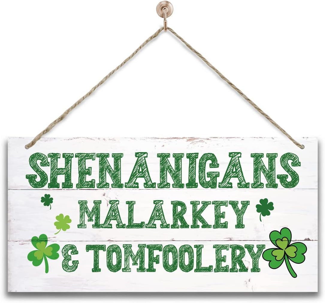 Hanging St. Patricks Day Wood Decor Sign, Let the Shenanigans Begin Printed Wood Wall Art Sign, Home Signs Decor, Hanging Door Wood Sign, Shamrock Sign, St Patricks Day Decor, Rustic Farmhouse Decor
