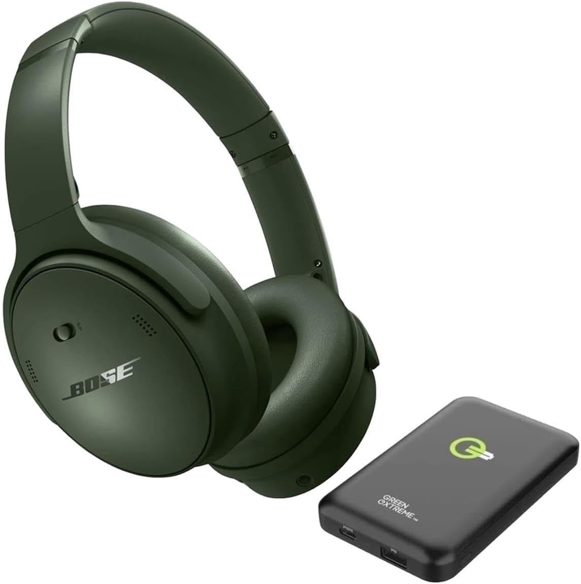Quietcomfort Wireless Noise Cancelling Headphones, Bluetooth over Ear Headphones Bundle with Green Extreme Wireless Portable Charger, Cypress Green (Cypress Green)