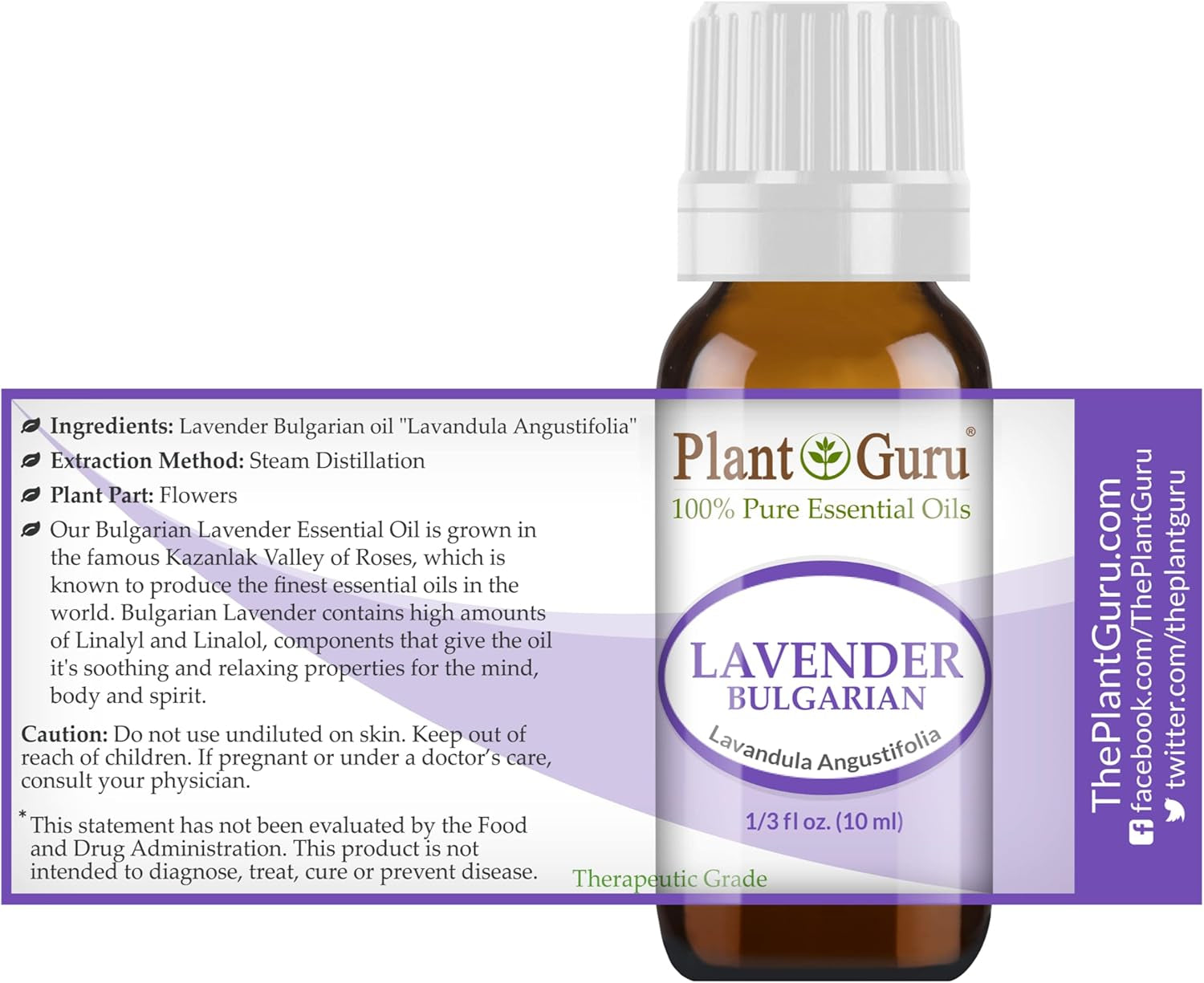 Lavender Essential Oil 10 Ml (Bulgarian) 100% Pure Natural Undiluted Therapeutic Grade for Skin, Body and Hair Growth, Aromatherapy Diffuser, Great for Relaxation and Calming. TLBH