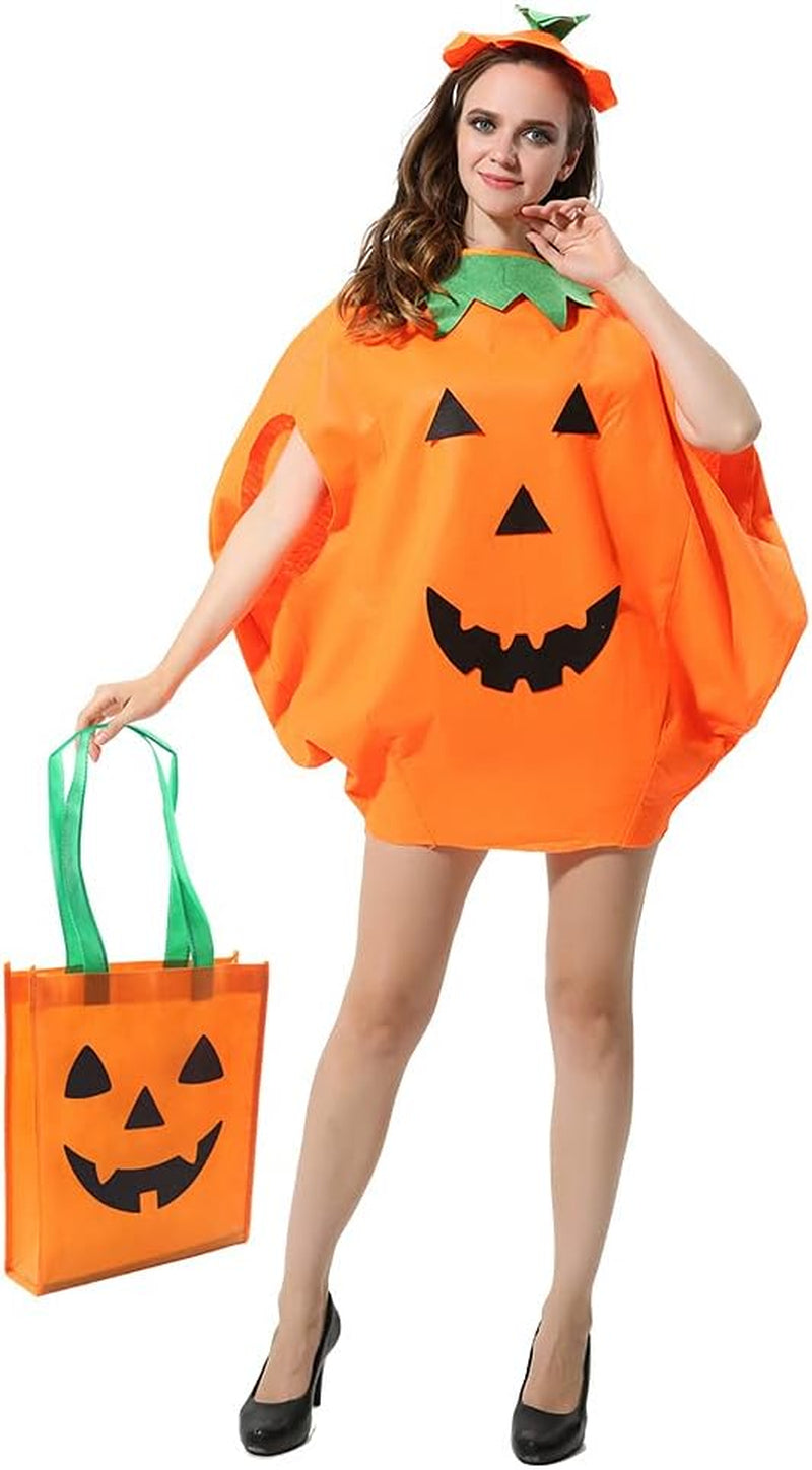 Adult Pumpkin Costume, 3 PCS Halloween Pumpkin Cosplay Set Included Pumpkin Bag (9.8 X 11.8 Inch)