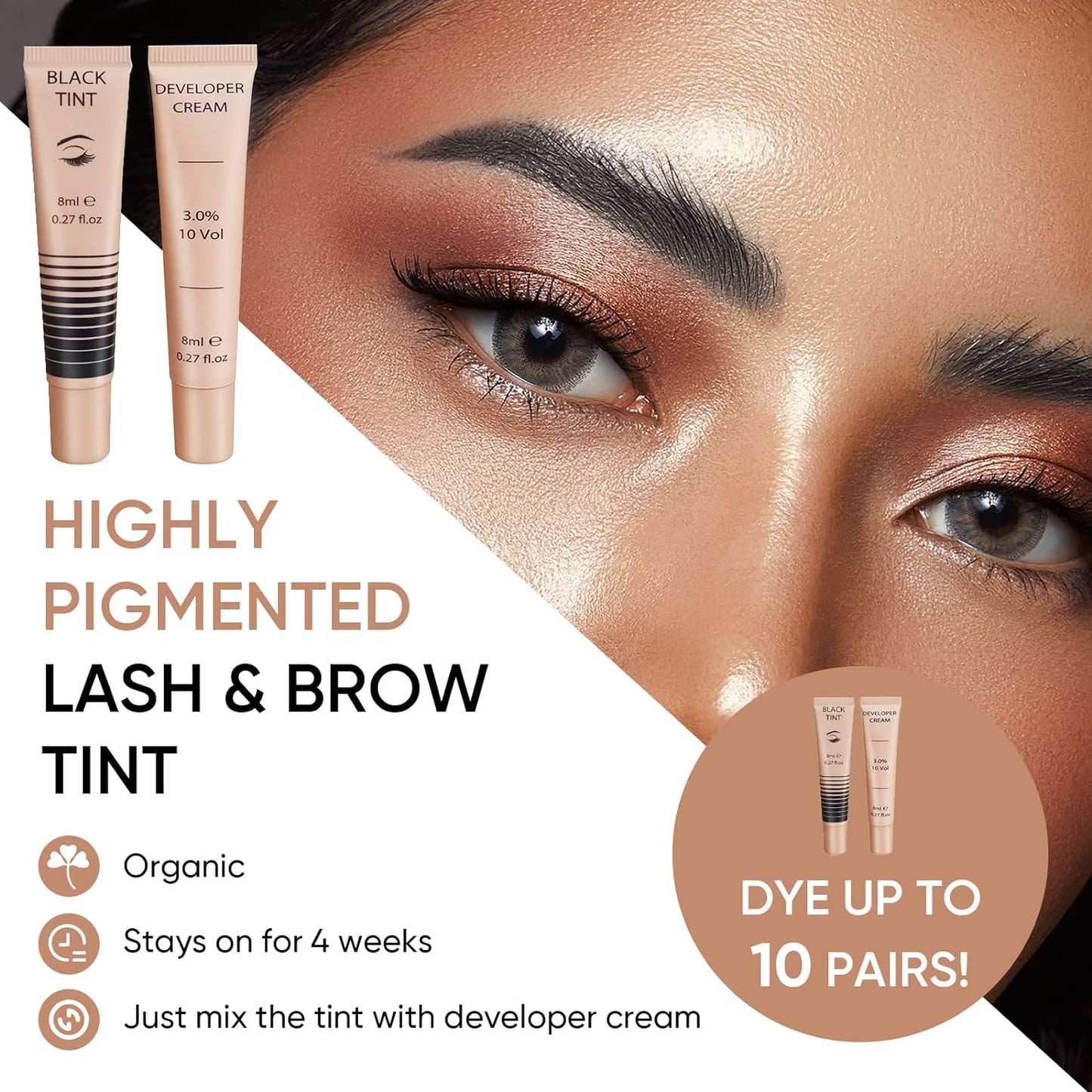 Lash Color Kit - Professional Eyelash and Brow Color with Natural Black Effects, Safe & Easy to Use 8Ml