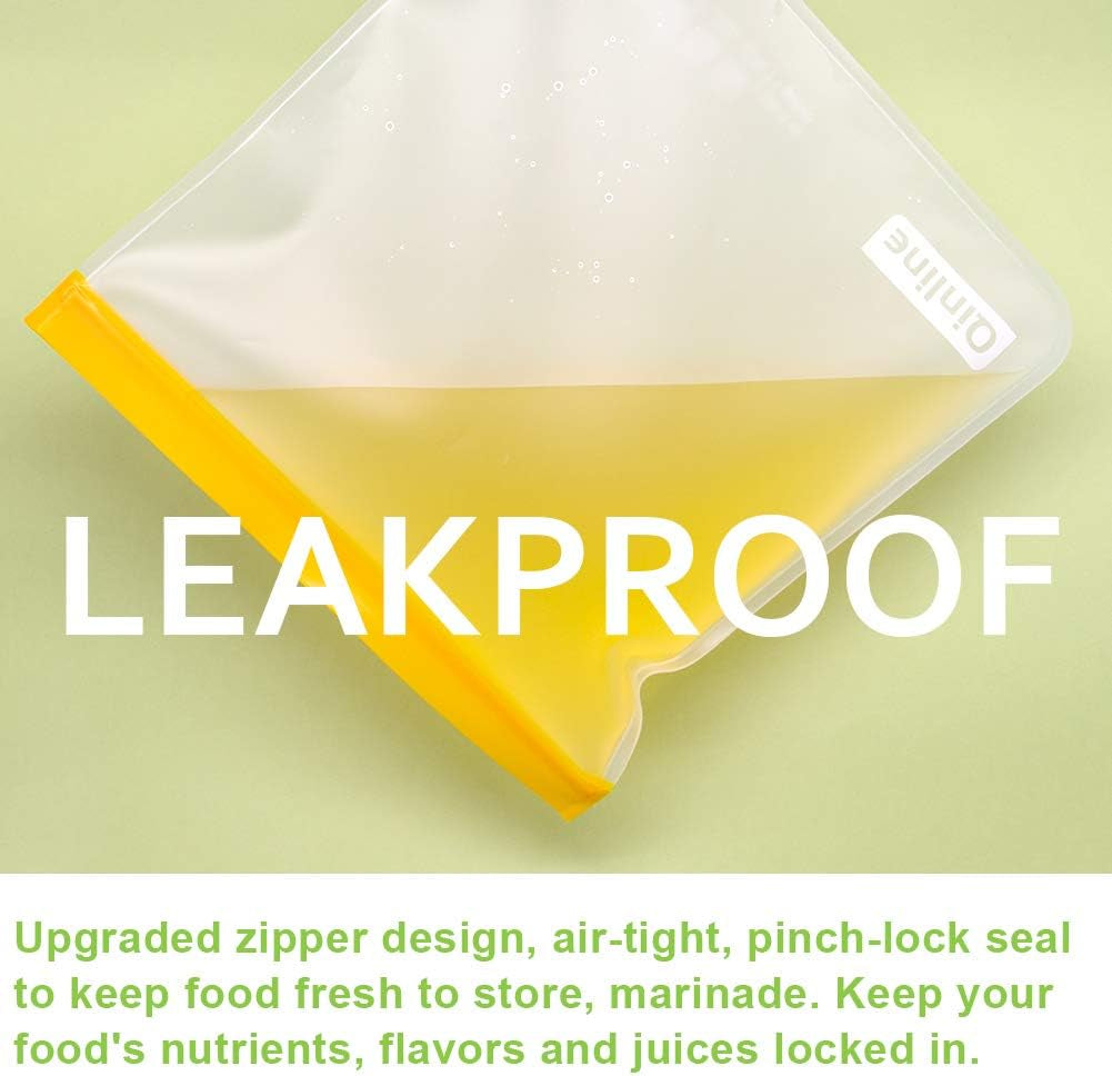 Reusable Food Storage Bags - 10 Pack Freezer Bags, BPA Free Reusable Bags Silicone, EXTRA THICK Leakproof Reusable Lunch Bag for Salad Fruit Travel - 2 Gallon 4 Sandwich 4 Snack Bags