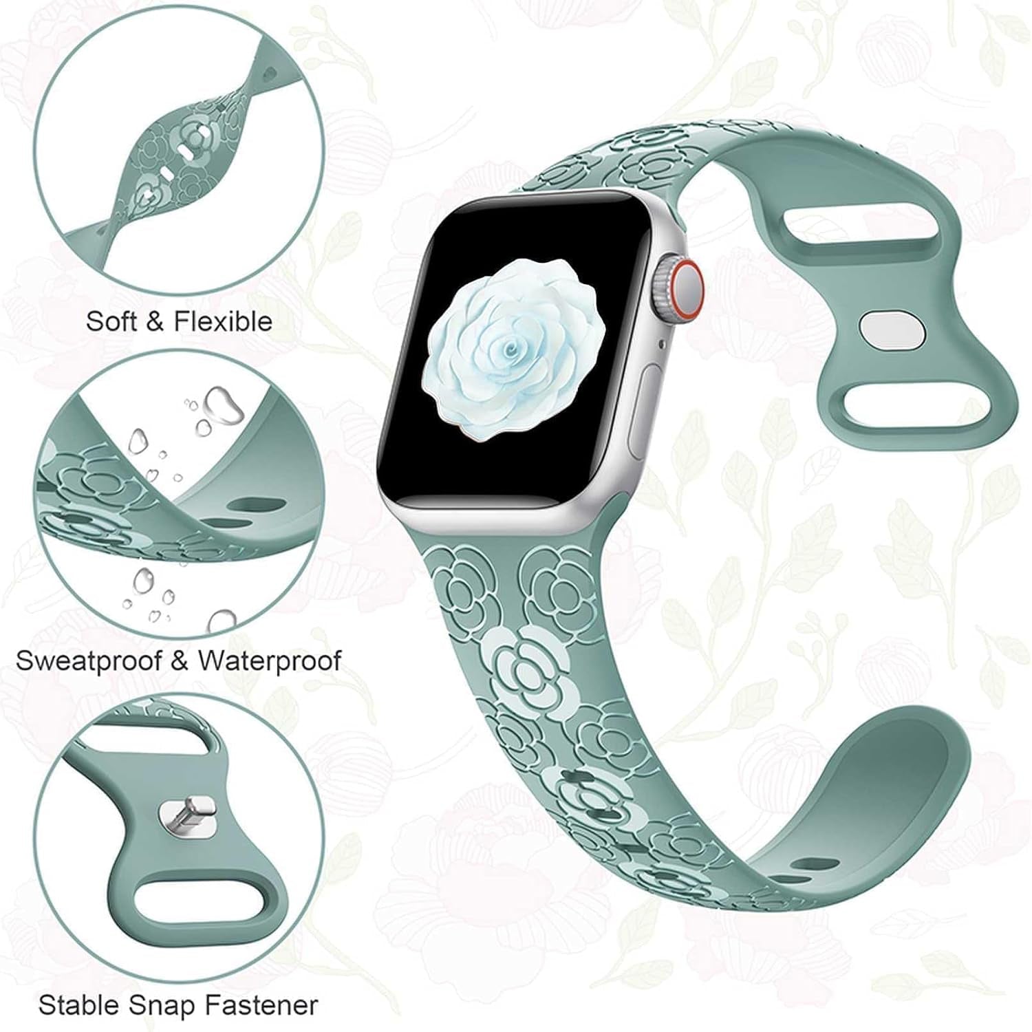 Floral Bands for Apple Watch 42Mm 44Mm 45Mm 49Mm Women, Soft Silicone Sport Straps with Cute Flower Patterns Compatible with Iwatch Bands Series Ultra SE 9 8 7 6 5 4 3 2 1