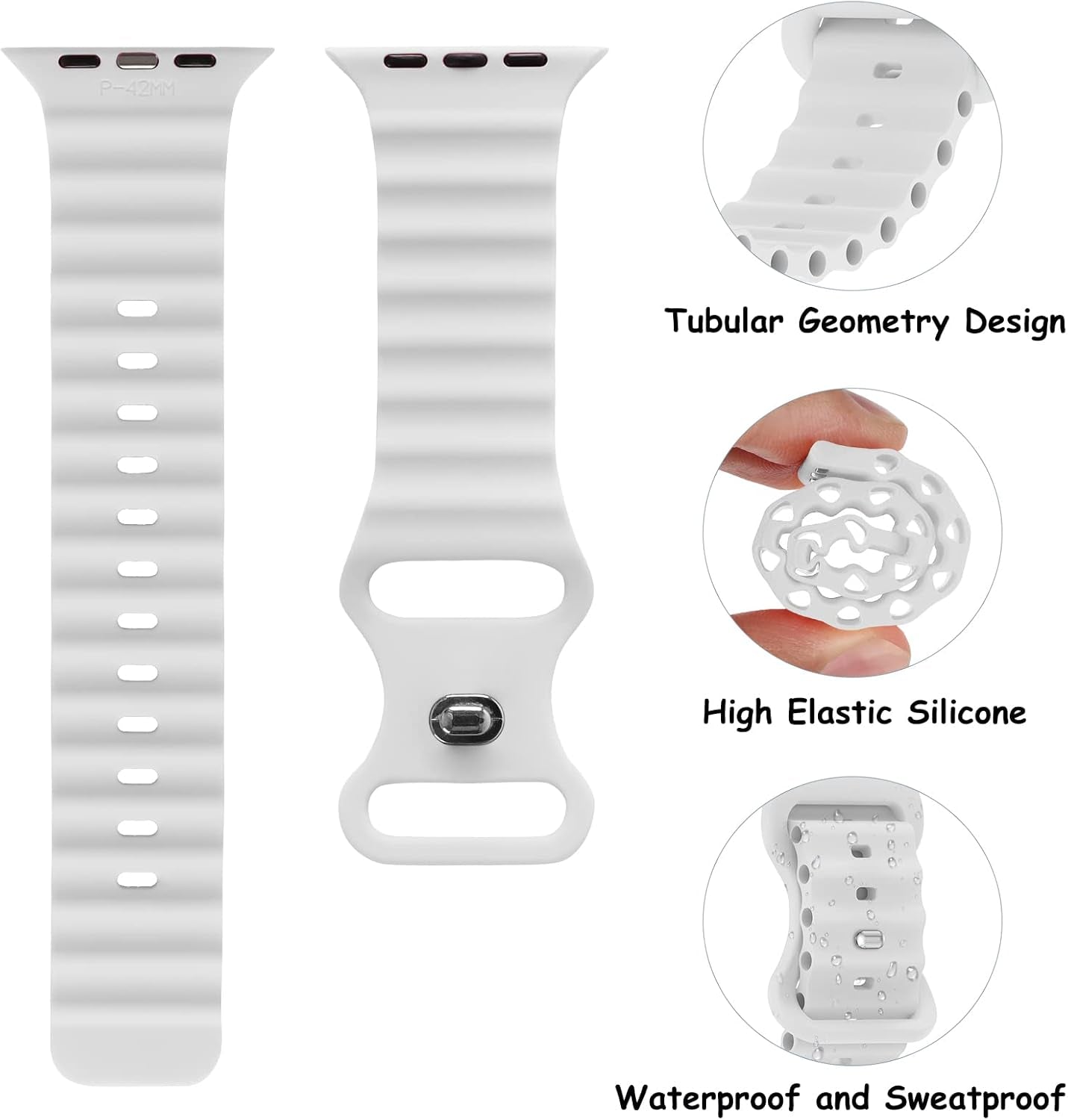 Silicone Elastic Ocean Bands Compatible with Apple Watch 38Mm 40Mm 41Mm 42Mm 44Mm 45Mm, Replacement Sport Breathable Strap Wristbands for Iwatch Series SE 8/7/6/5/4/3/2/1 Women Men