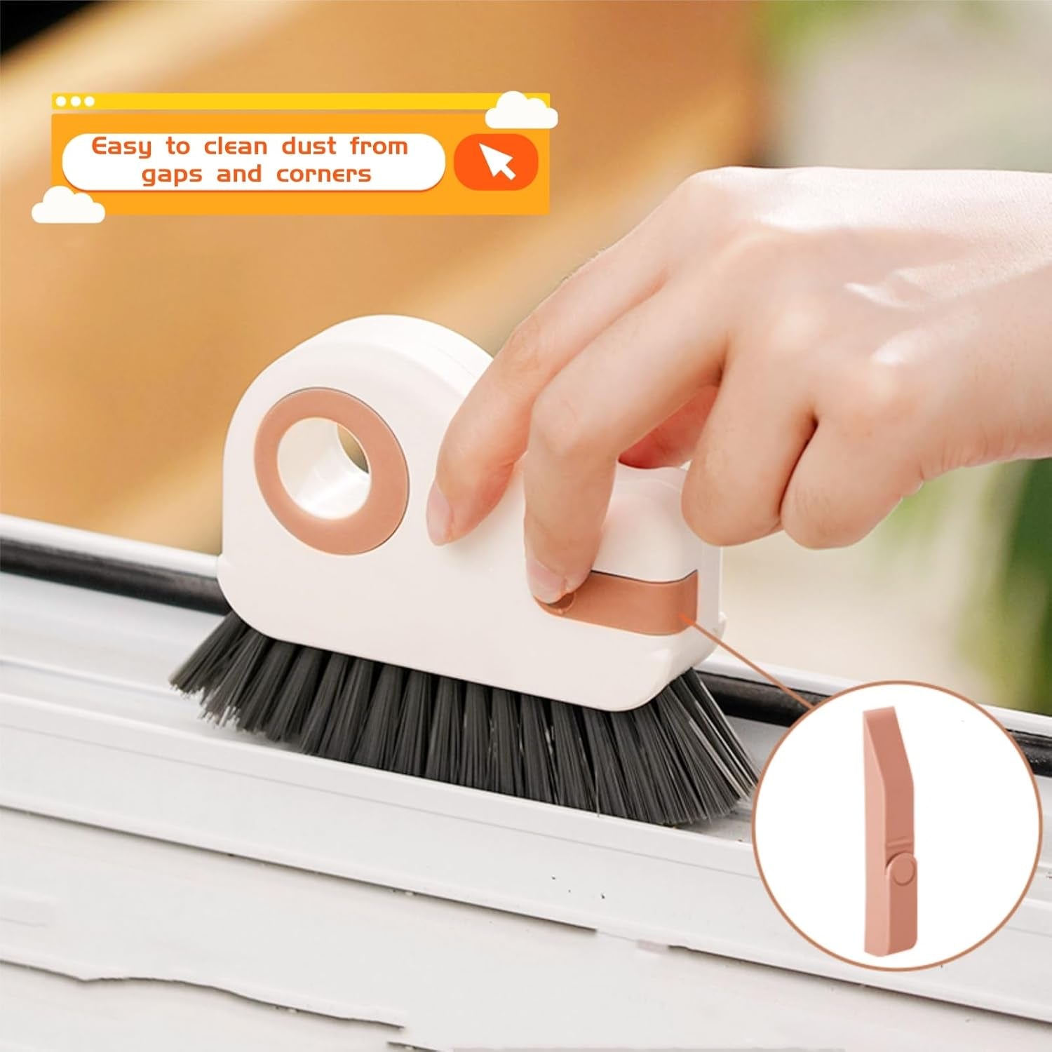 Groove Cleaning Brush Window Track Cleaning Tools 2 in 1 Window Cleaning Kit Multifunction Hard Bristle Crevice Cleaning Brush with Hidden Scraper Window Sill Cleaner Tool