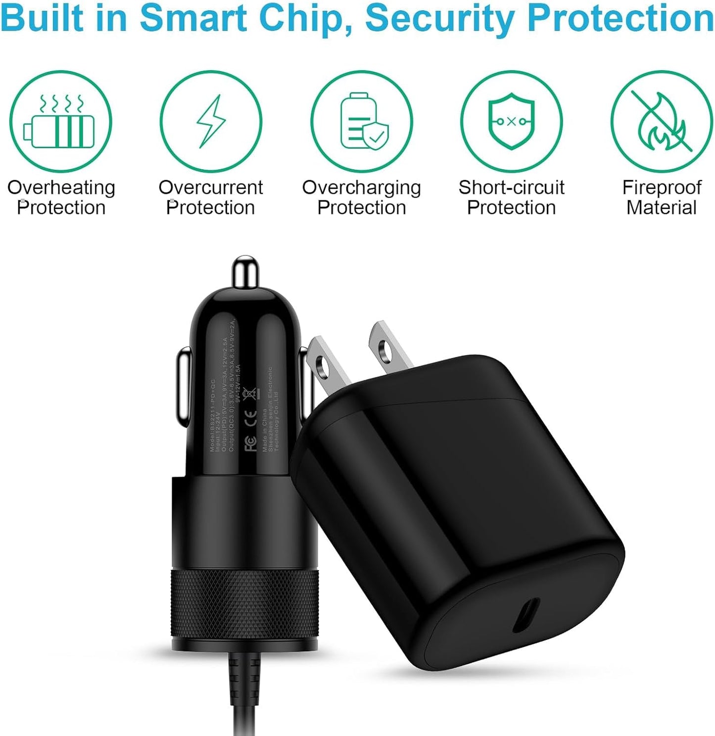 Fast Car Phone Charger for Iphone 16E, 16, 16 Pro Max, 16 Pro, 16 Plus, 15 Series, Accessories USB C Wall Charger with Car Adapter with 3Ft/6Ft Cable