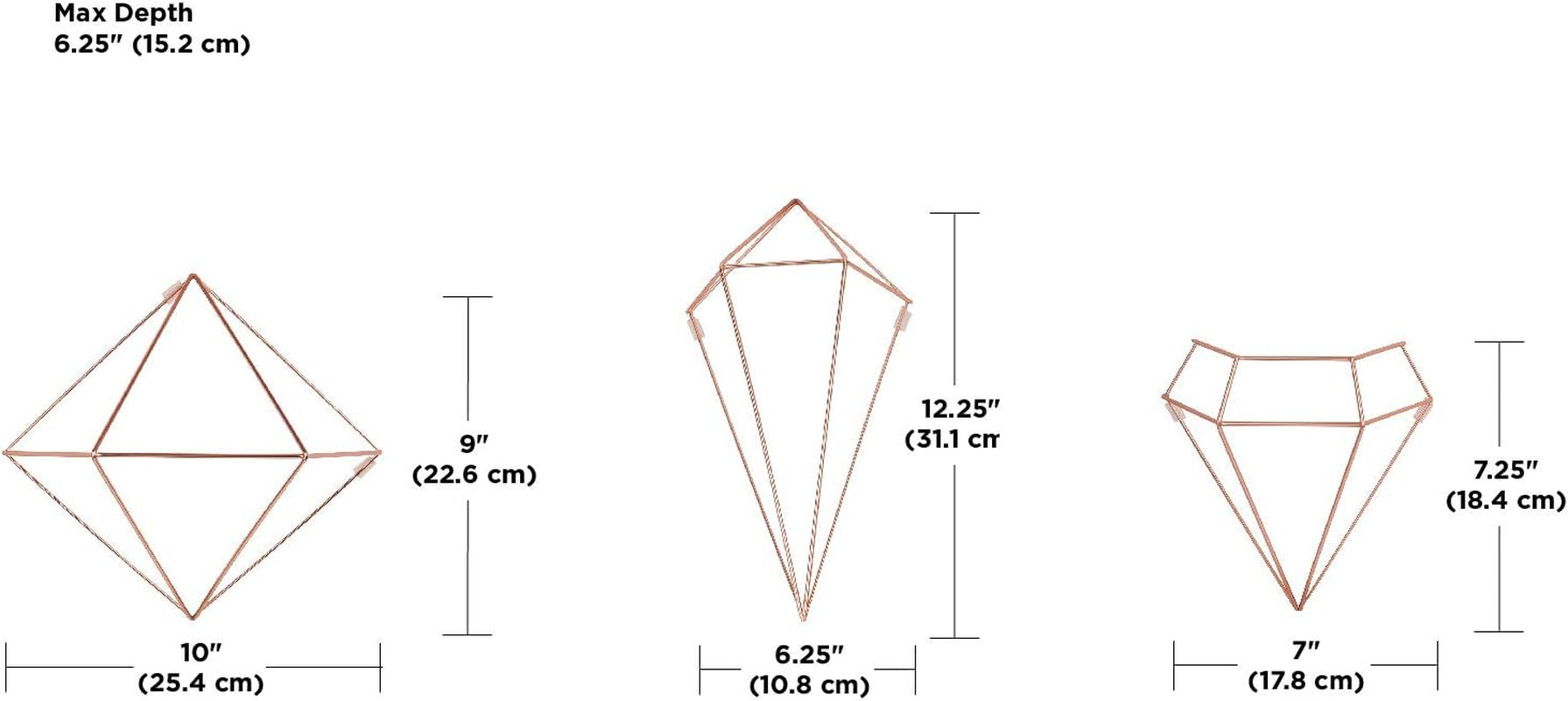 Prisma Geometric Sculptures, Decorate Your Wall with Modern Metallic Wire Shapes, Table Top, Ceiling Décor, Set of 6, Copper for Kitchen