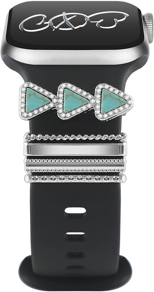 Charms for Apple Watch Band 40Mm 41Mm 44Mm 38Mm 45Mm 42Mm Women Girls,Metal Diamond Jewelry Decorative Ring Loops,Iwatch Series 9 8 7 6 5 4 3 Se,Galaxy Watch 6/5/4,Silicone Strap Charm Accessories