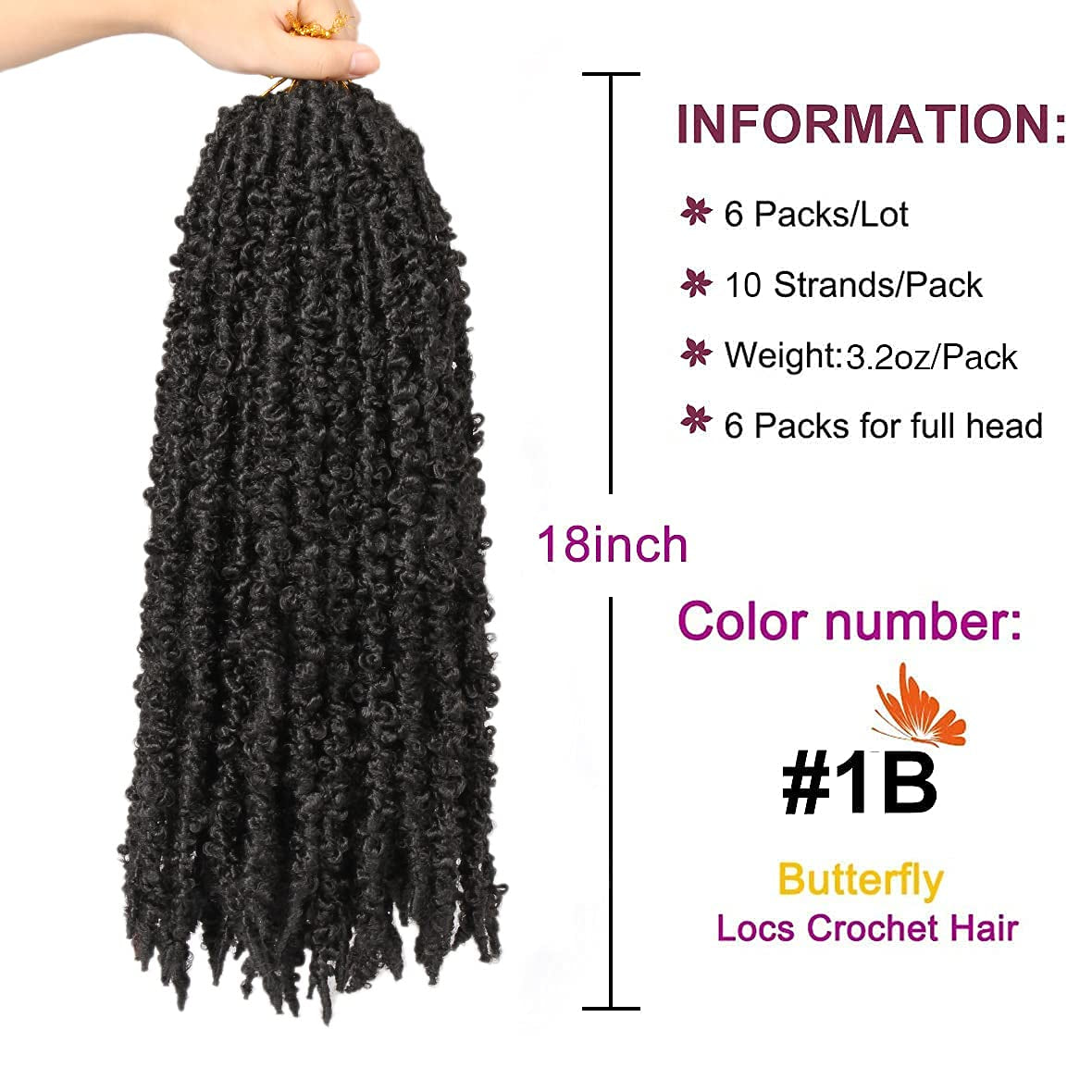 Butterfly Locs Crochet Hair 18 Inch 6 Packs Pre Looped Distressed Crochet Braids Most Natural Hair Extension for Black Women (18 Inch,1B)