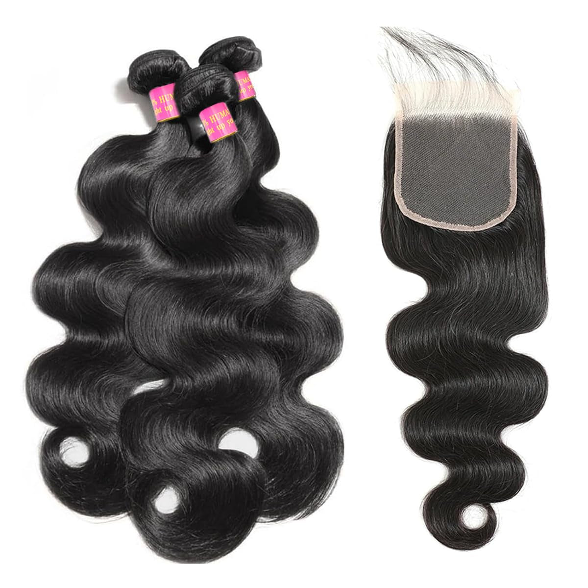 10A Human Hair Bundles 3 Bundles with 5X5 Hd Lace Closure （18 20 22+16）Body Wave Bundles Human Hair 100% Unprocessed Brazilian Virgin Body Wave Human Hair Weave Bundles with Closure Natural Color