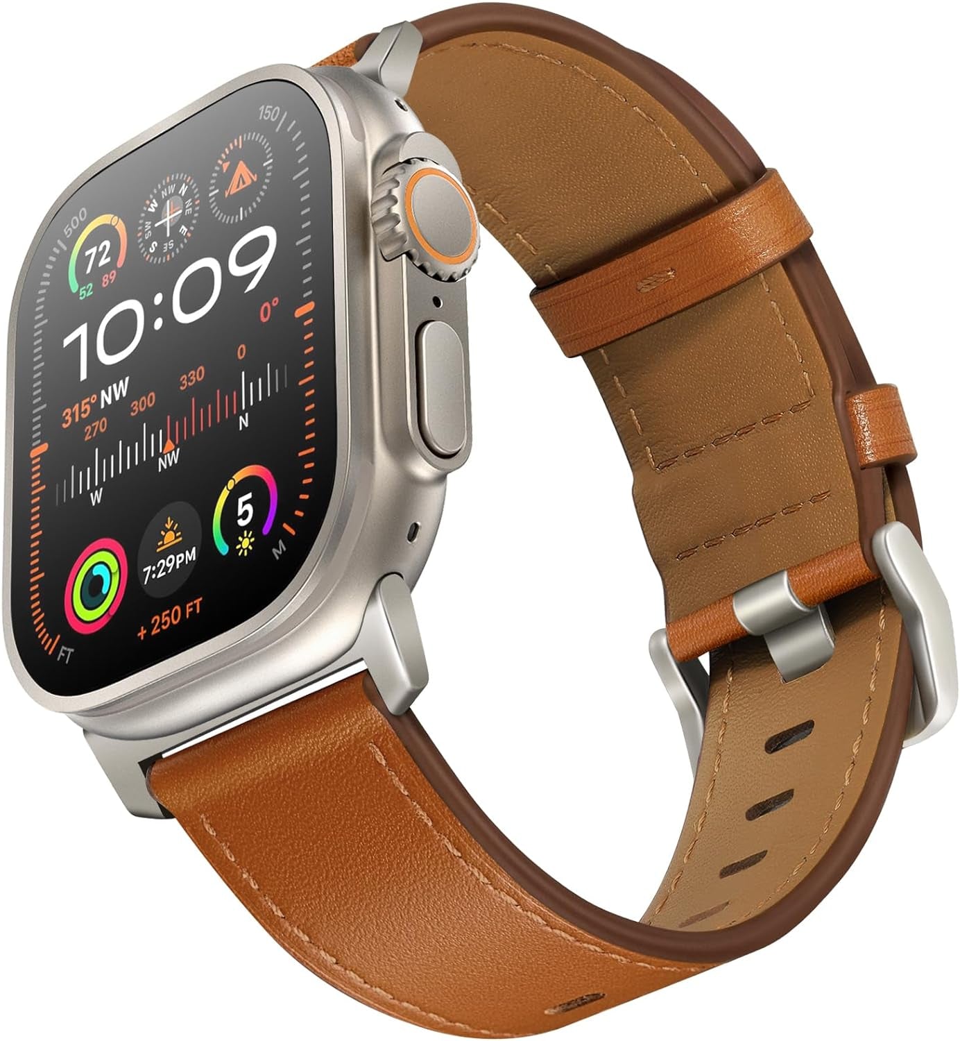 Compatible with Apple Watch Ultra 2 / Ultra Band 49Mm 46Mm 45Mm 44Mm 42Mm Men, Genuine Leather Band Strap for Iwatch Ultra Series 10 9 8 7 6 5 4 3 2 1 SE, Brown/Black