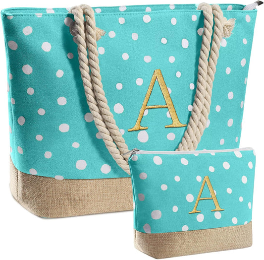 Gifts for Women - Personalized Birthday Gifts for Mom Friend, Travel Gifts Beach Tote Bag & Makeup Bag