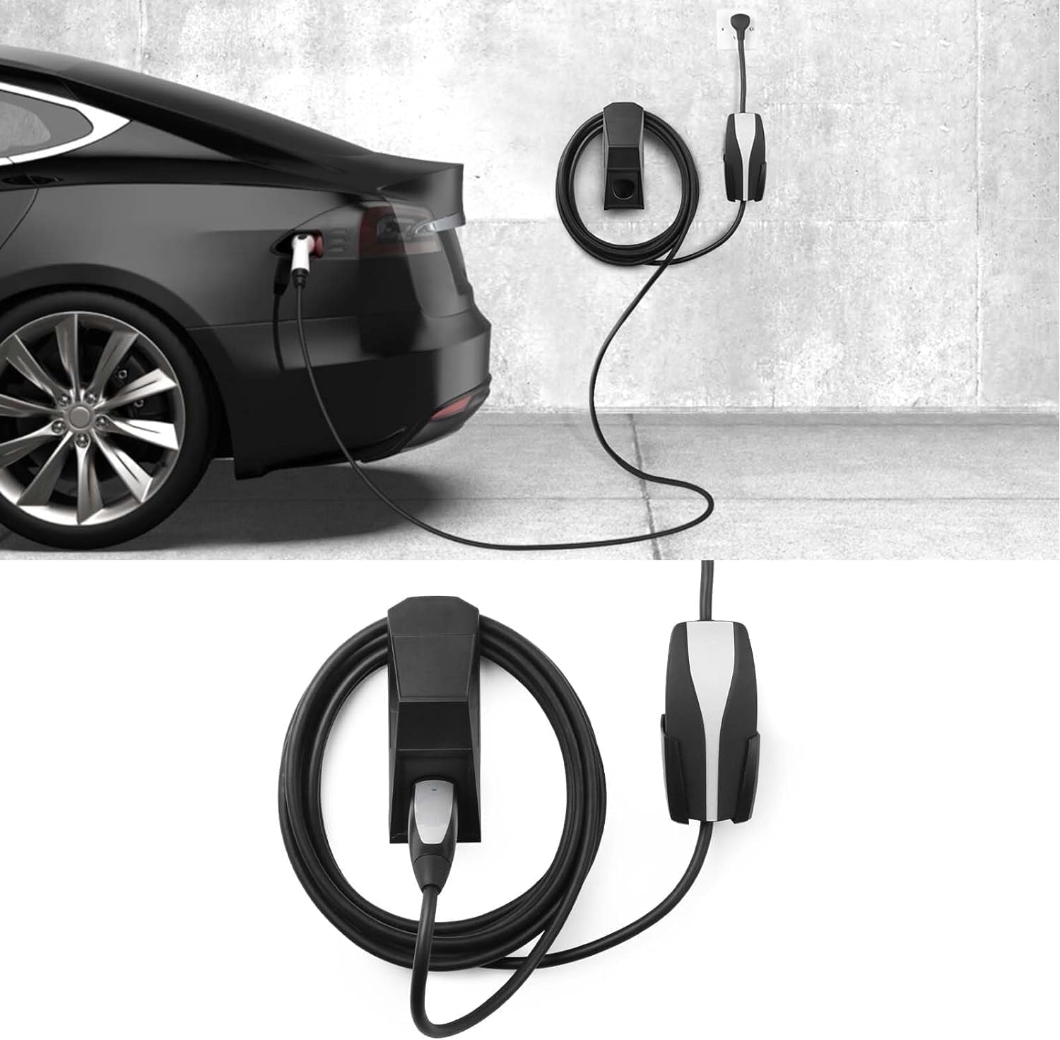 Upgrade Tesla Charger Holder Wall Mount Charging Cable Organizer Cybertruck Design Mobile Charger Connector with Chassis Bracket Compatible for 2012-2025 Model 3 Model Y Model S Model X