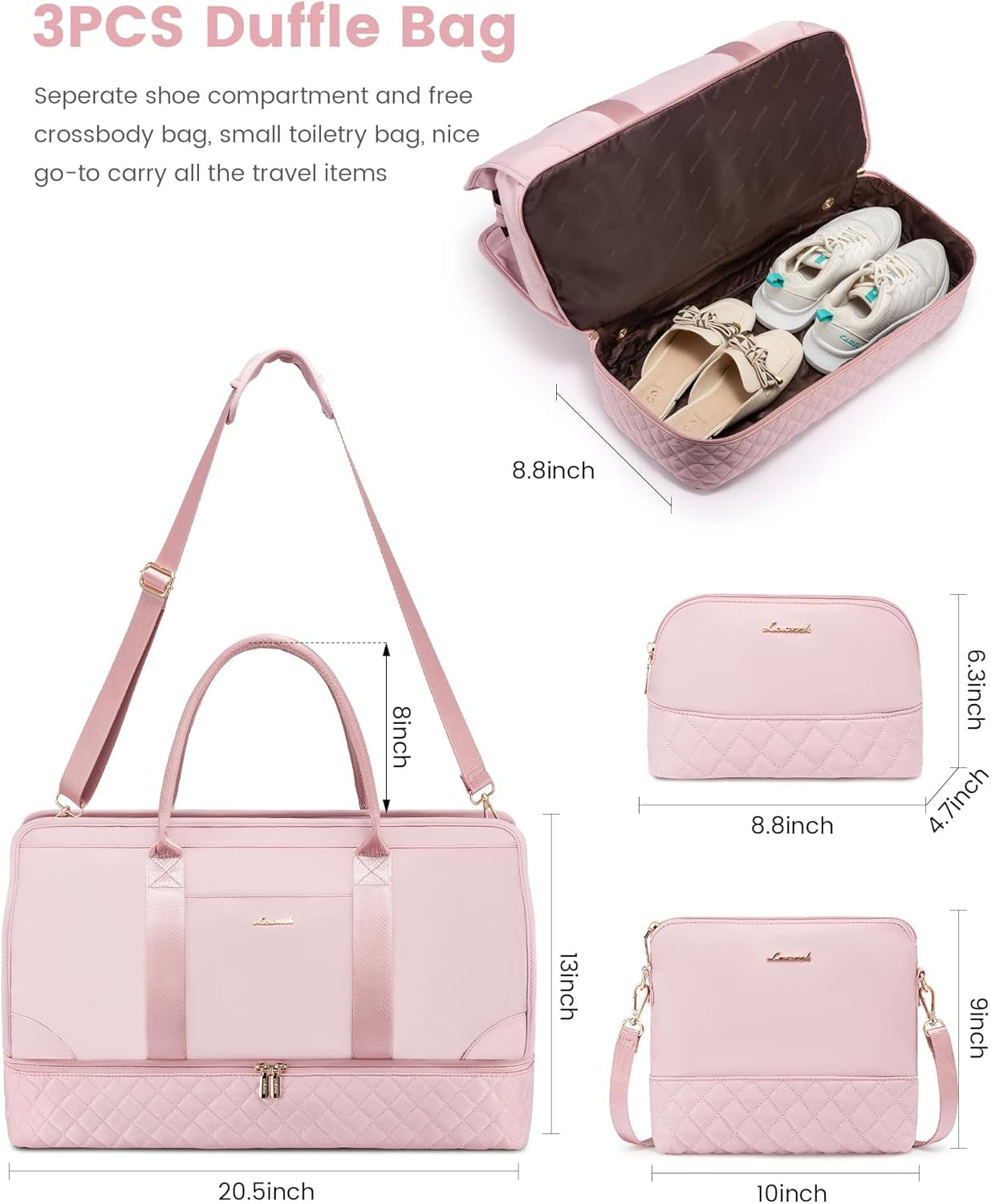 Weekender Bags for Women Travel Duffle Bag with Shoe Compartment, Carry on Overnight Bag Set