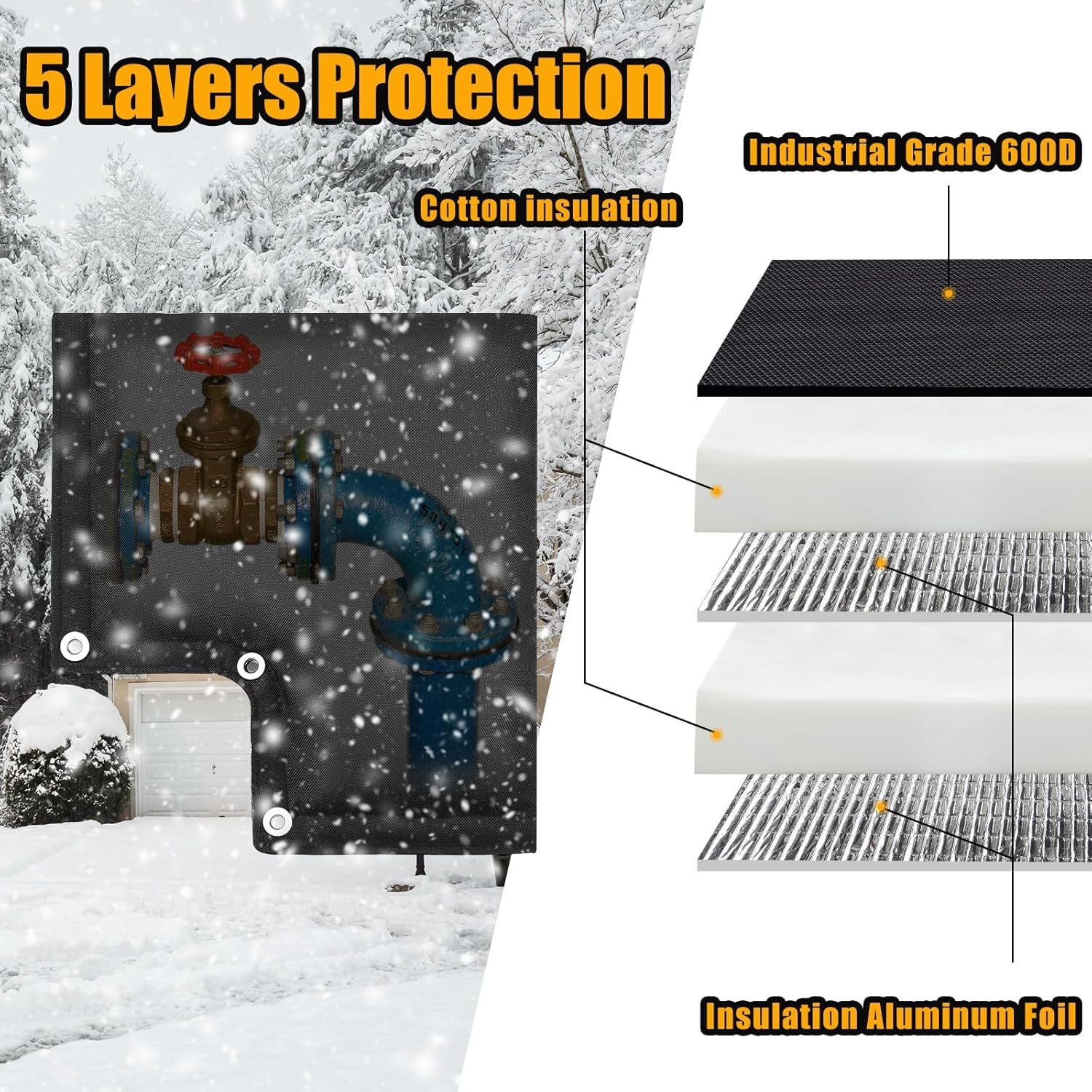 6 Pack Adjustable Pipe Insulation Covers Faucet Covers Kit for outside Freeze Pipe Insulation Tube outside Water Spickets Covers for Winter 3/4 Inches Pipes Freeze Protection(Elbow Shape)