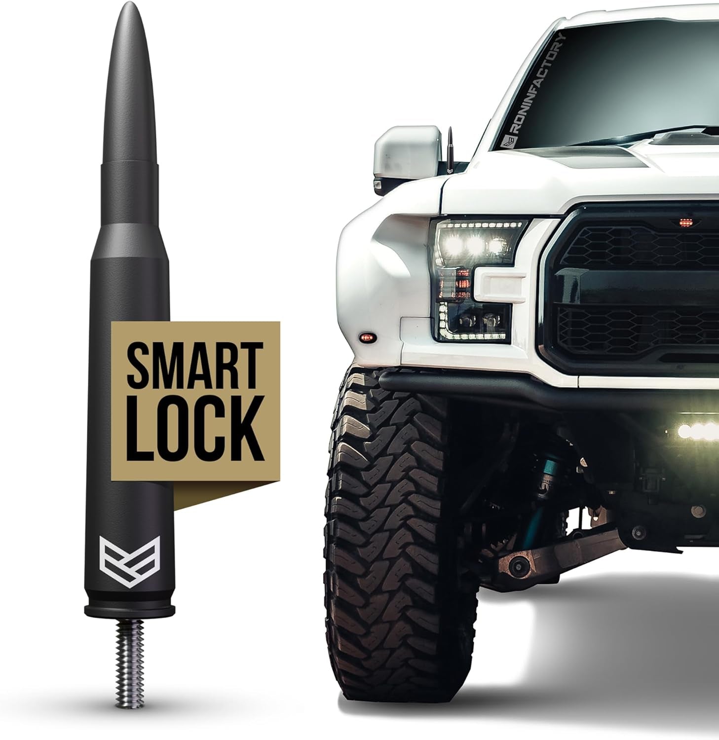 50 Cal Bullet Antenna - Ford F150 F250 F350 Super Duty Raptor Bronco Truck Accessory - RAM 1500 Short Antenna Replacement TRUCK DRIVER