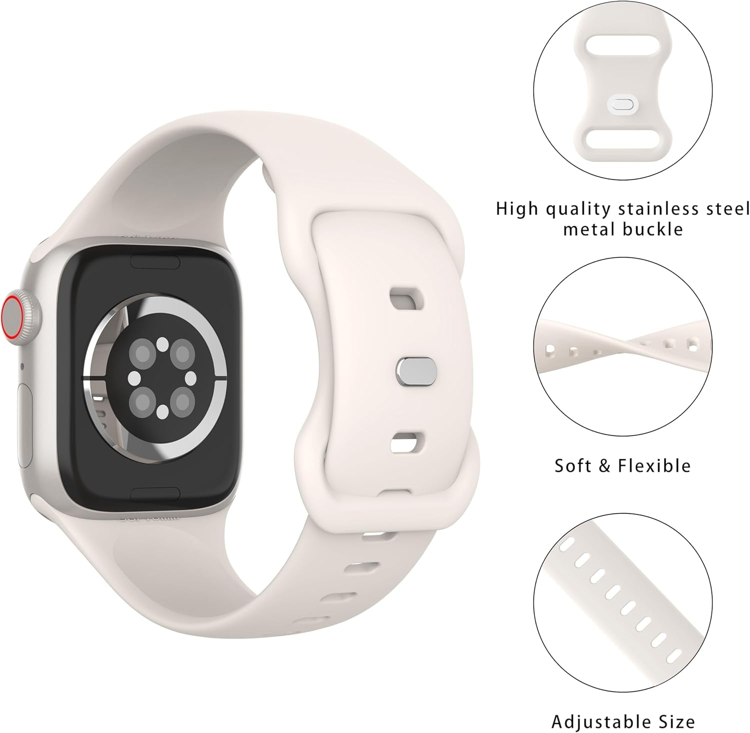 Sport Bands Compatible with Apple Watch Band 40Mm 41Mm 38Mm 42Mm 44Mm 45Mm 49Mm Women Men,Soft Silicone Strap for Iwatch Series Ultra 9 8 7 6 5 4 3 2 1 SE Starlight