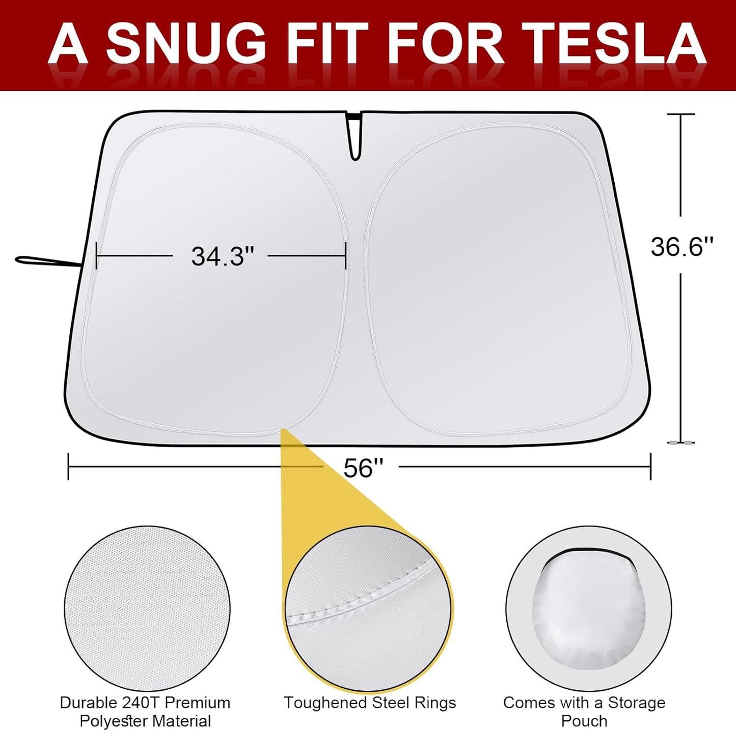 Car Windshield Sunshade for Tesla Model Y/3 - Folding Front Window Sun Shade Cover with Upgraded UV Protection Fabric, Professional Accessories for Tesla Model 3/Y 2016 to 2024 with a Storage Bag