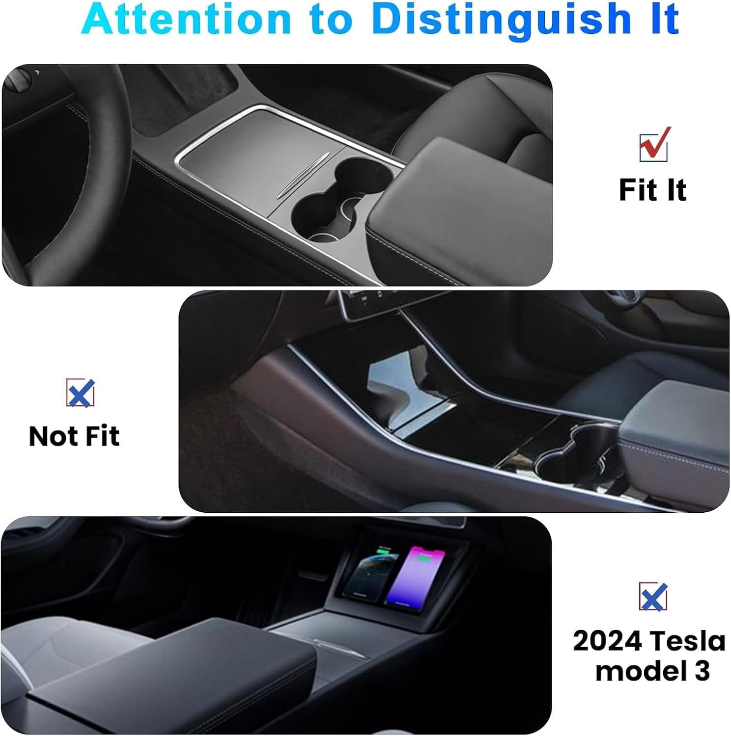 4 PCS Center Console Organizer Tray and Cup Holder Insert Compatible with 2021-2023 Tesla Model 3Y, Flocked/Silica Rubber Armrest Hidden Cubby Drawer Storage Box Interior Accessories