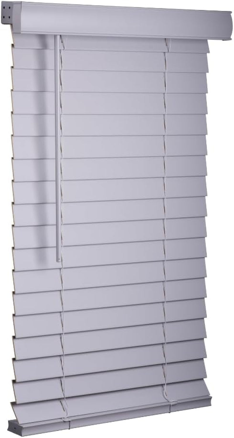 Cordless Faux Wood Blinds, 35" Wide X 84" Long, Smooth, Snow White, 2 Inch Horizontal Blinds – for Living Room, Bedroom, Interior Door Windows